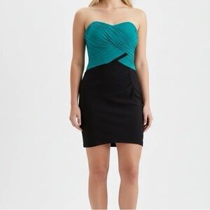 Max and Cleo Turquoise & Black Strapless Dress